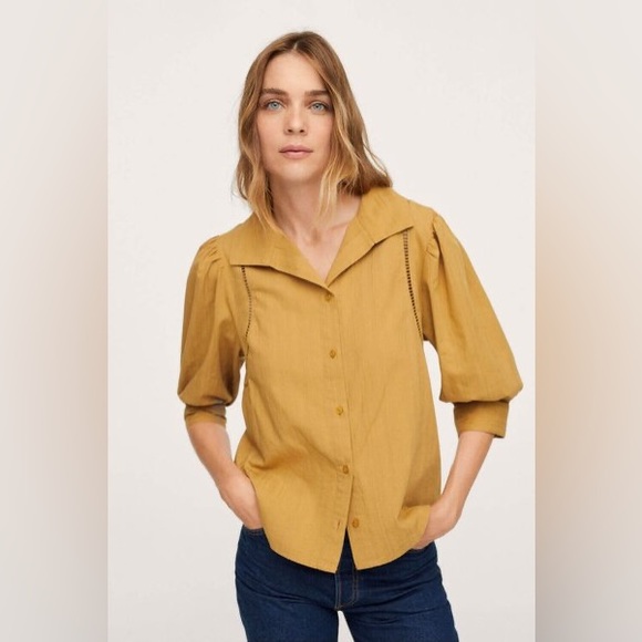 Mango Puff Sleeve Cotton Blouse - Picture 1 of 3